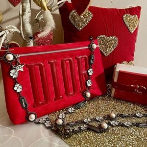 DIOR beauty cosmetic pouch  with a gorgeous crossbody pearl  strap